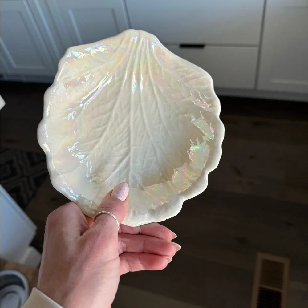 Vintage California Pottery Lusterware White Pearlescent salad bowls